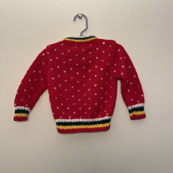 HAND KNIT Sleepy Bear Handmade Retro Vintage Kids Sweater, Red- Size 2T - Picture 6 of 8